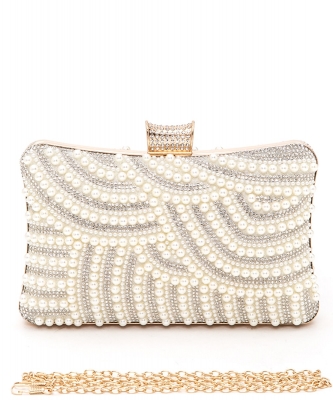 Mix Pearl Rhinestone Evening Clutch Bag 33460 SILVER